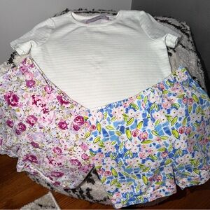 SweetHoney 4T Girls Spring Summer Outfit Set Ribbed Top + Floral Shorts Bundle
